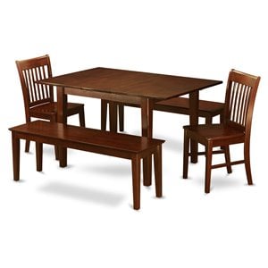 East West Furniture Milan 5-piece Wood Kitchen Set with Benches in Mahogany
