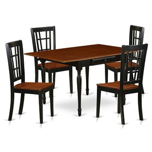 East West Furniture Monza 5-piece Wood Dining Table and Chairs in Black/Cherry
