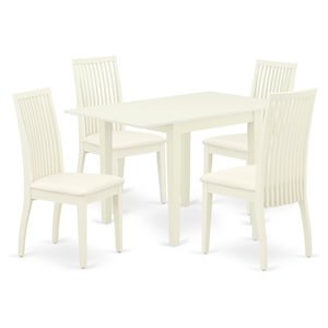 East West Furniture Norden 5-piece Wood Dining Set with Cushion Seat in White