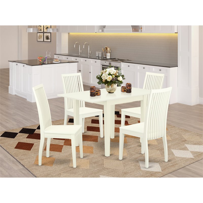 East West Furniture Norden 5-piece Wood Table and Dining Chair Set in White