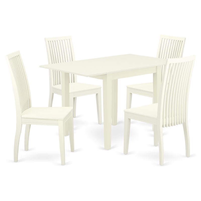 East West Furniture Norden 5-piece Wood Table and Dining Chair Set in White