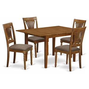 East West Furniture Milan 5-piece Wood Kitchen Table and Chairs in Saddle Brown