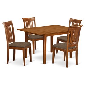 East West Furniture Milan 5-piece Wood Table and Dining Chairs in Saddle Brown