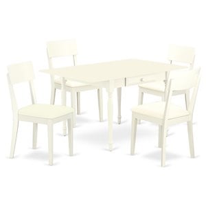 East West Furniture Monza 5-piece Wood Dining Set with Leather Seat in White