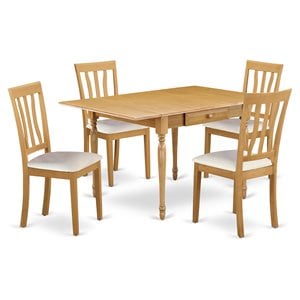 East West Furniture Monza 5-piece Wood Dining Set with Leather Seat in Oak