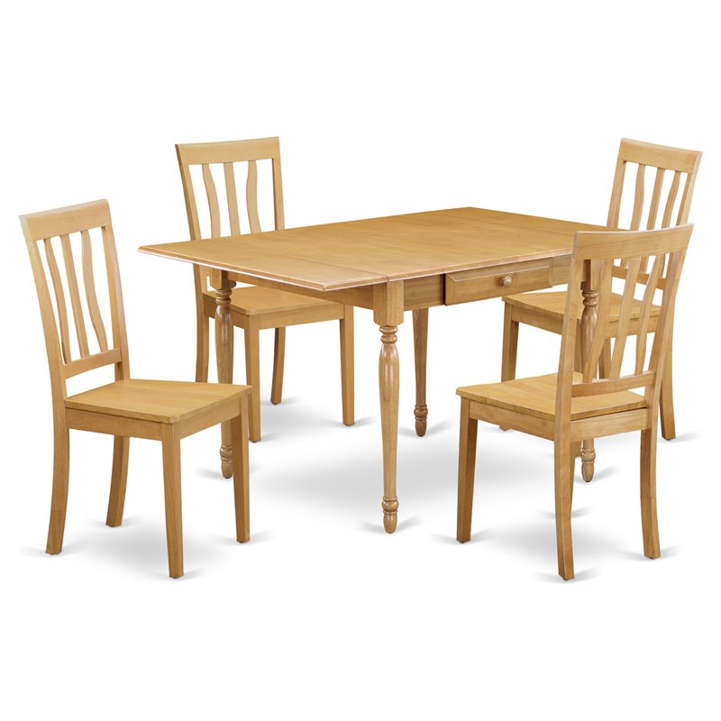 East West Furniture Monza 5-piece Wood Dining Set with Slatted Chairs in Oak