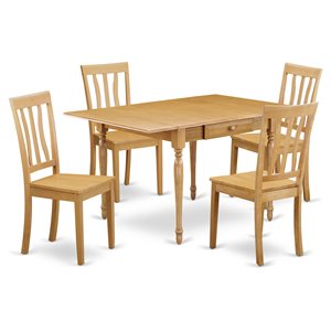 East West Furniture Monza 5-piece Wood Dining Set with Slatted Chairs in Oak