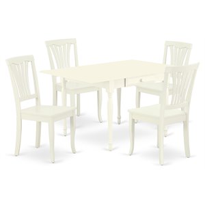 East West Furniture Monza 5-piece Wood Dining Set with Slat Back in Linen White