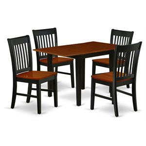 East West Furniture Norden 5-piece Dining Set with Slat Back in Black/Cherry