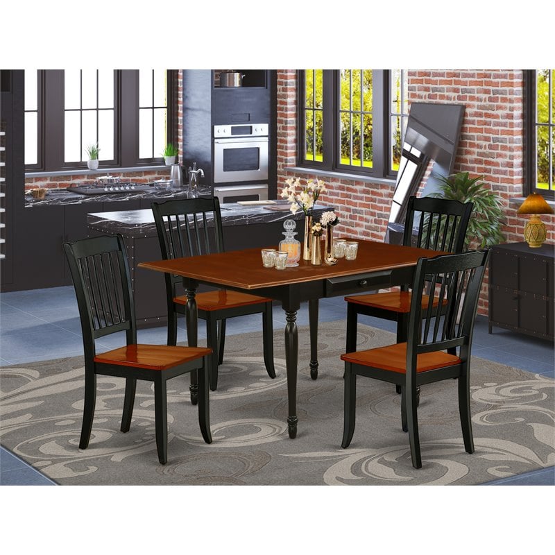 East West Furniture Monza 5-piece Wood Dining Table Set in Black/Cherry