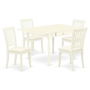 East West Furniture Monza 5-piece Wood Dining Set with Slatted Chairs in White