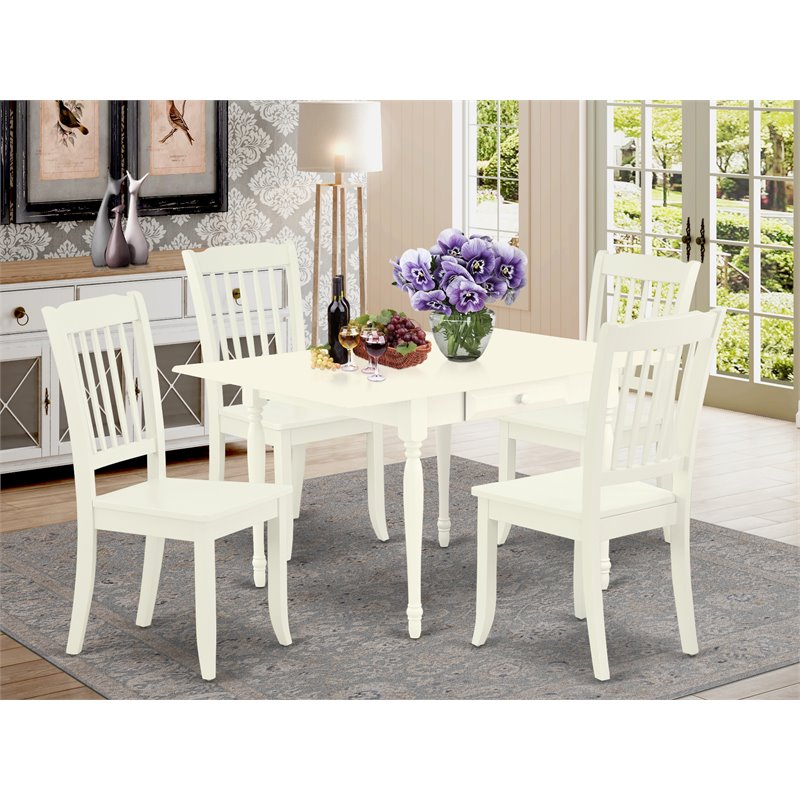 East West Furniture Monza 5-piece Wood Dining Table Set in Linen White
