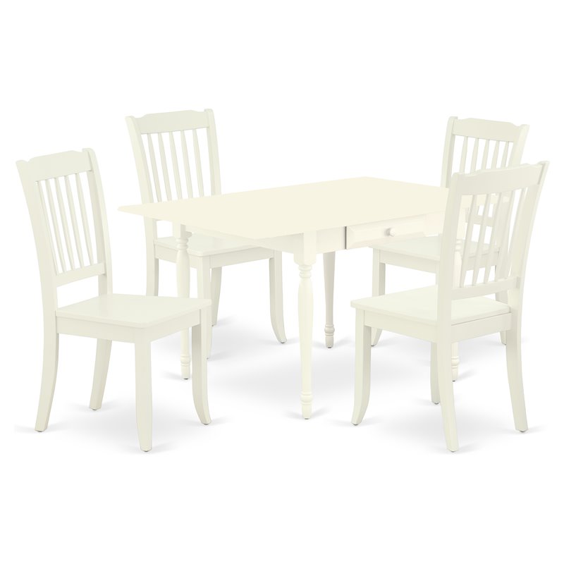 East West Furniture Monza 5-piece Wood Dining Table Set in Linen White