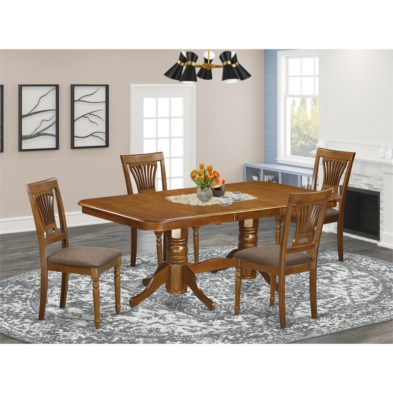 East West Furniture Napoleon 5-piece Table and Dining Chairs Set in Saddle Brown