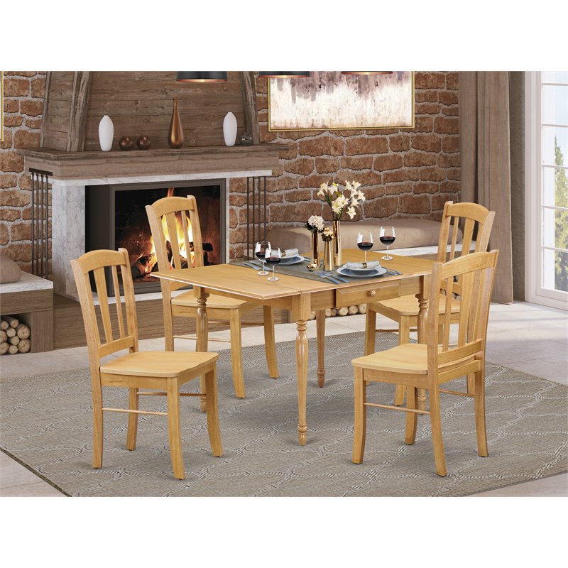 East West Furniture Monza 5-piece Wood Dining Table and Chair Set in Oak