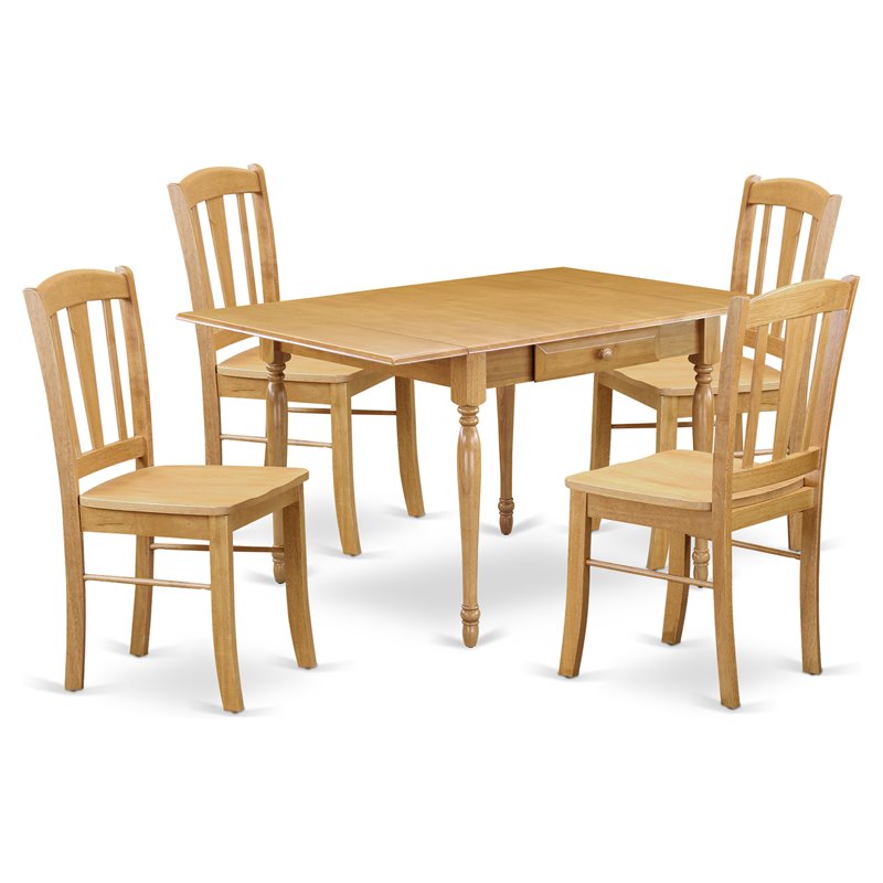 East West Furniture Monza 5-piece Wood Dining Table and Chair Set in Oak