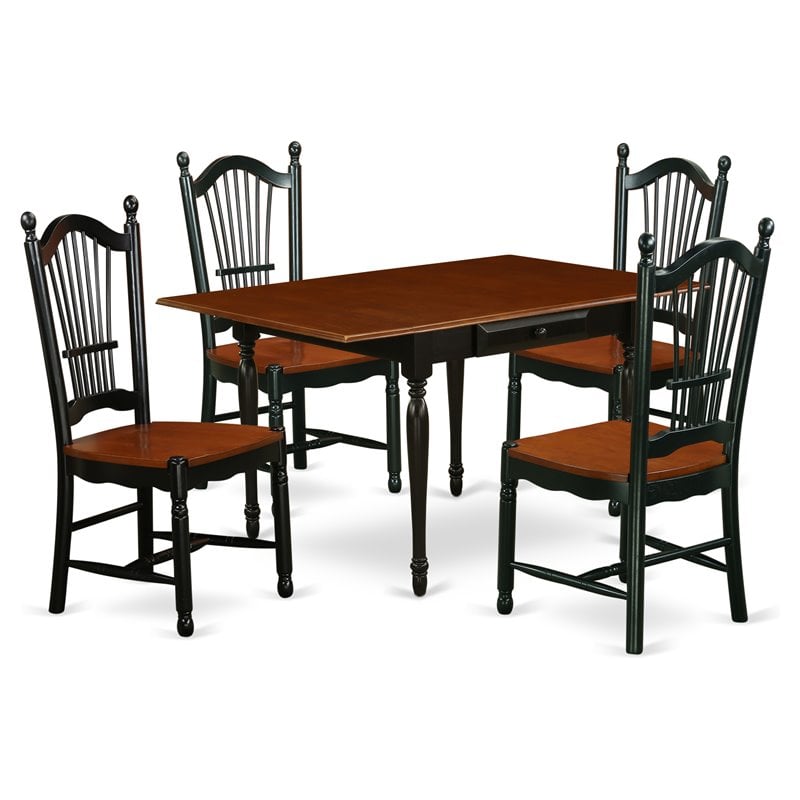 East West Furniture Monza 5-piece Wood Dining Set w/ Panel Back in Black/Cherry