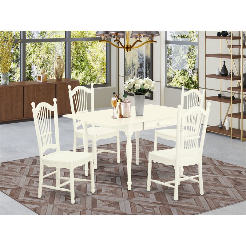 East West Furniture Monza 5Pcs Wood Dining Room Set in Linen White