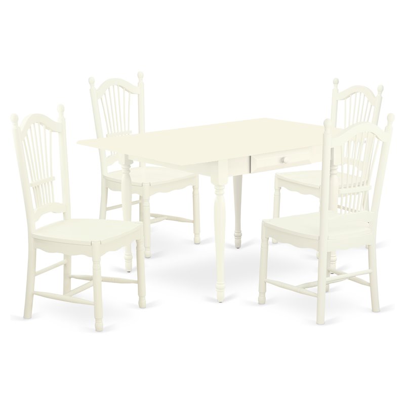 East West Furniture Monza 5Pcs Wood Dining Room Set in Linen White