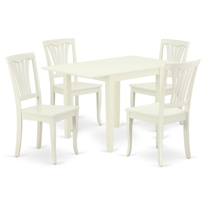East West Furniture Norden 5-piece Wood Dining Table Set in Linen White