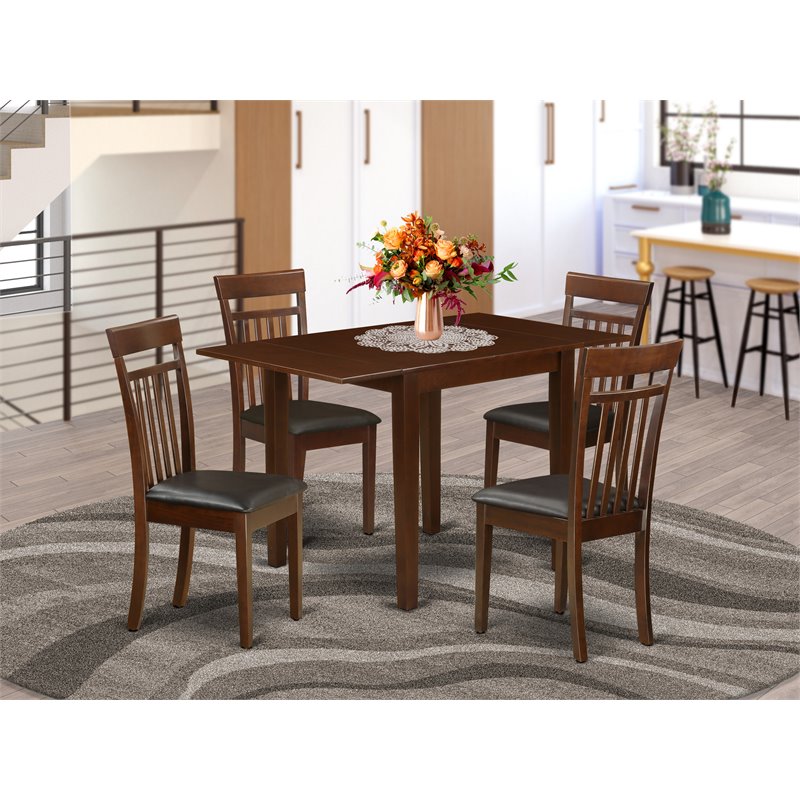 East West Furniture Norden 5-piece Wood Dining Table Set in Mahogany