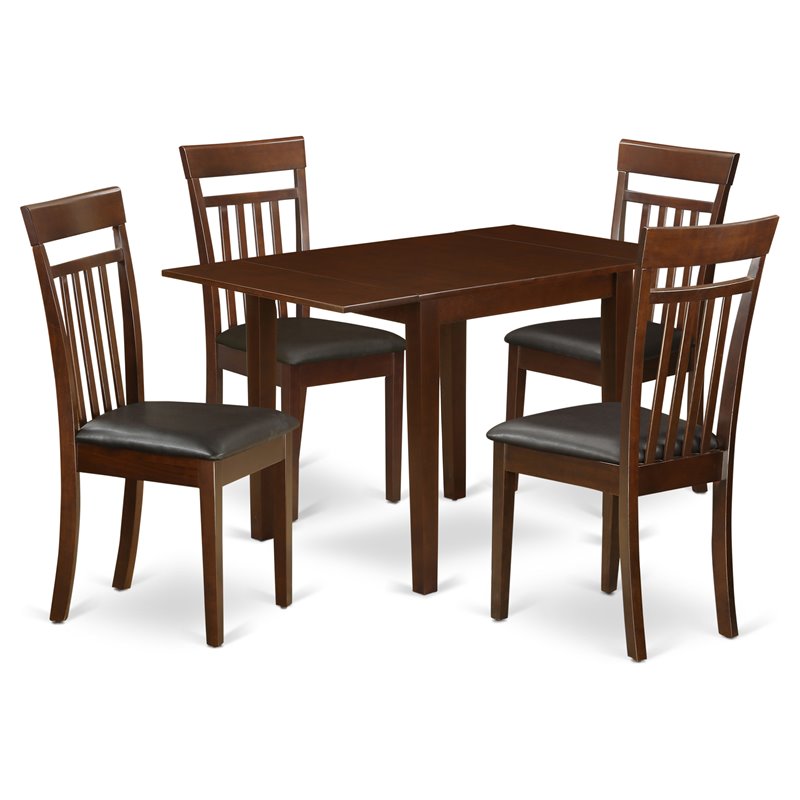 East West Furniture Norden 5-piece Wood Dining Table Set in Mahogany