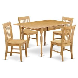 East West Furniture Monza 5-piece Wood Table and Dining Chairs in Oak