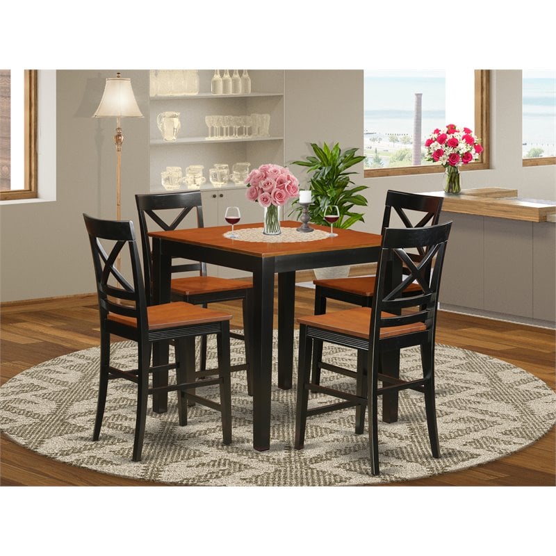 East West Furniture Pub 5-piece Traditional Wood Dining Set in Black/Cherry