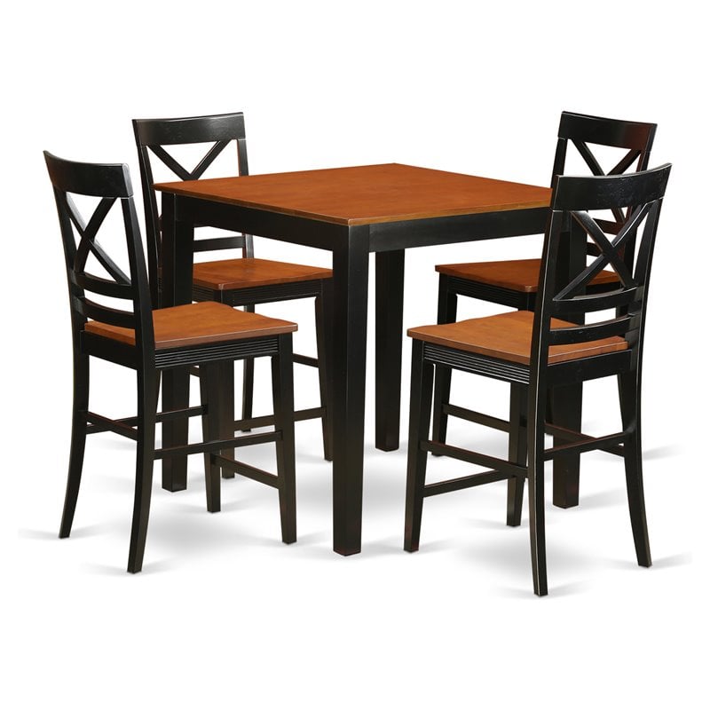 East West Furniture Pub 5-piece Traditional Wood Dining Set in Black/Cherry
