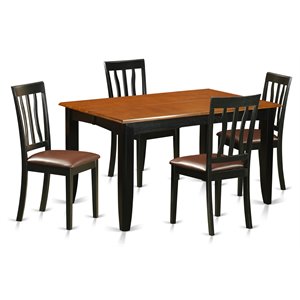 East West Furniture Parfait 5-piece Wood Dining Set with Leather Seat in Black