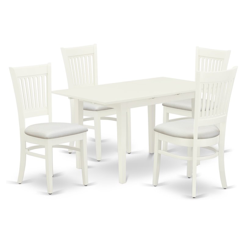 East West Furniture Norden 5-piece Wood Kitchen Table Set in Linen White