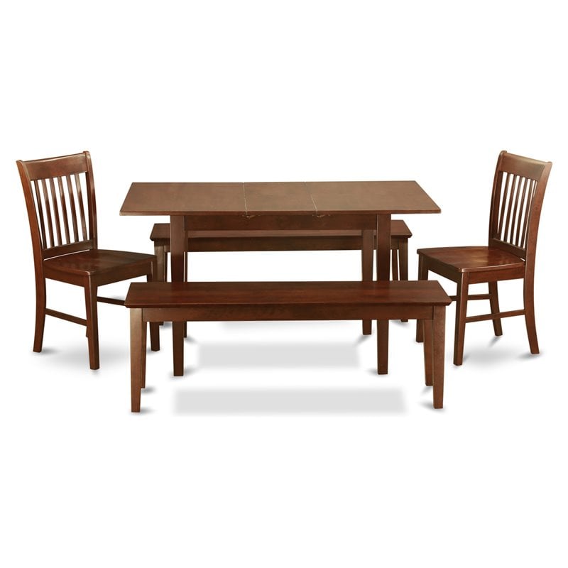 East West Furniture Norfolk 5-piece Wood Kitchen Set with Benches in Mahogany