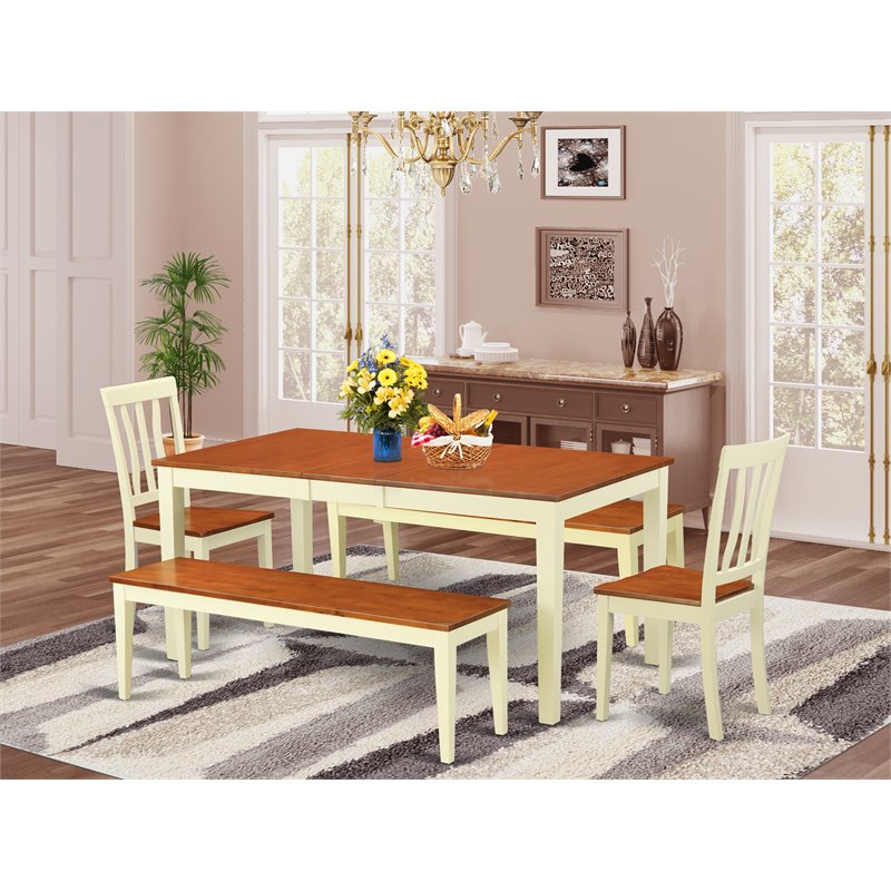 East West Furniture Nicoli 5-piece Wood Dining Set in Buttermilk/Cherry