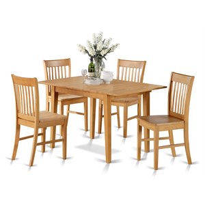 east west furniture norfolk 5-piece traditional wood dinette table set in oak