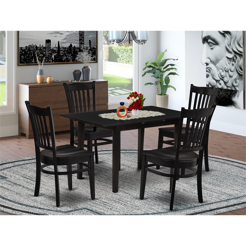 East West Furniture Norfolk 5-piece Traditional Wood Dining Table Set in Black