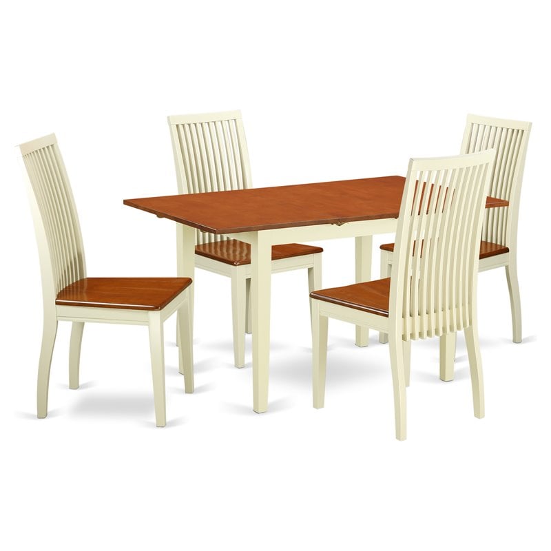 East West Furniture Norfolk 5-piece Table and Dining Chairs in Buttermilk/Cherry