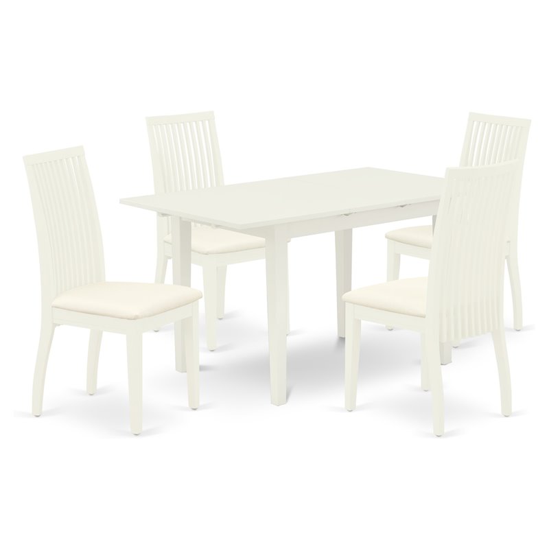 East West Furniture Norfolk 5-piece Wood Dining Set with Cushion Seat in White