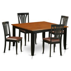 East West Furniture Parfait 5-piece Wood Dining Set with Leather Chairs in Black