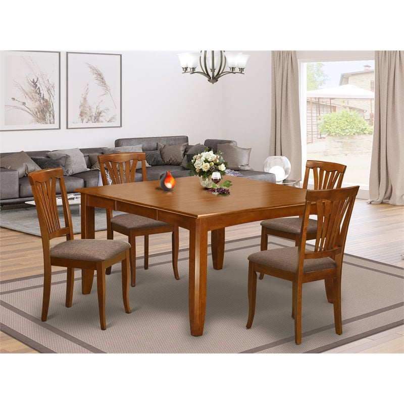 East West Furniture Parfait 5Pcs Dining Set with Linen Seat in Saddle Brown