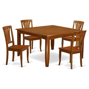 East West Furniture Parfait 5-piece Dining Set with Wood Seat in Saddle Brown