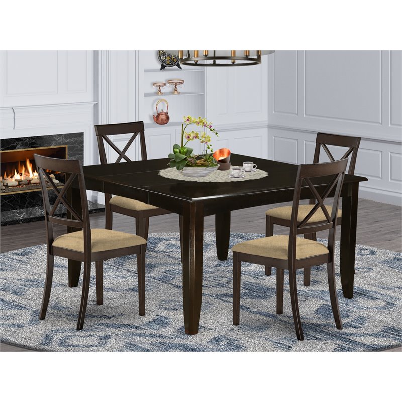 East West Furniture Parfait 5-piece Dining Set with Square Table in Cappuccino