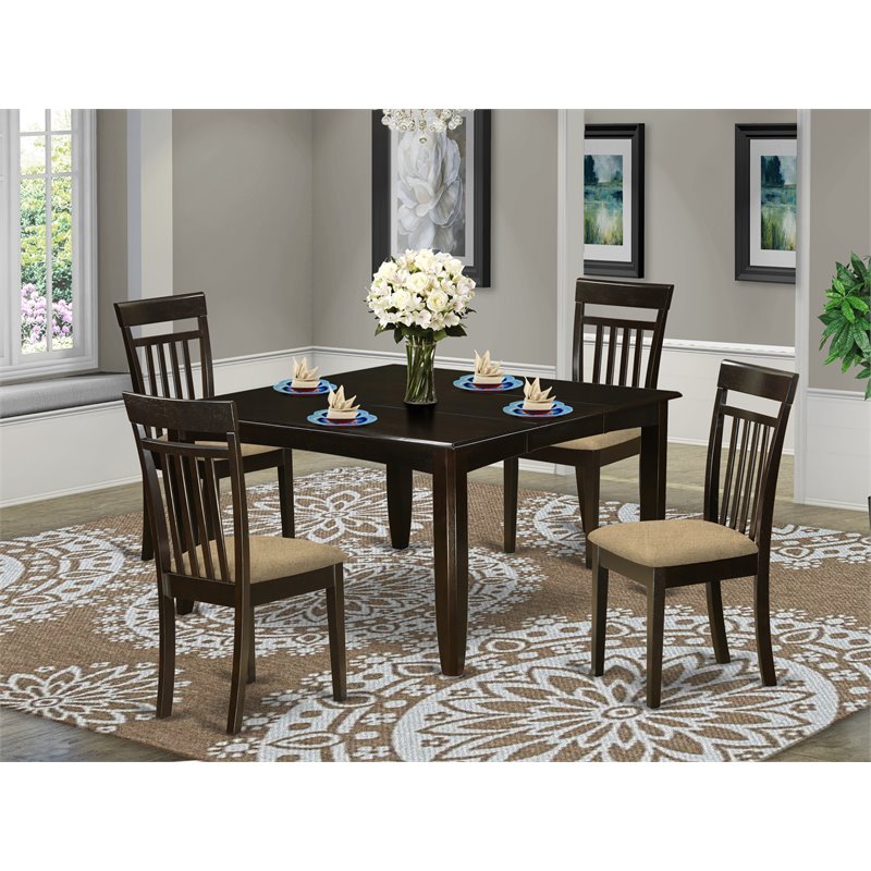 East West Furniture Parfait 5-piece Dining Set with Fabric Seat in Cappuccino