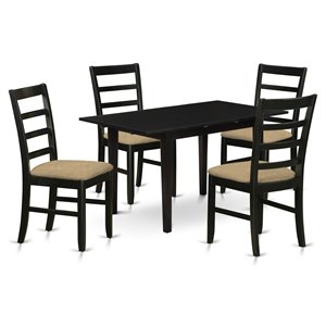 East West Furniture Norfolk 5-piece Wood Dining Table and Chair Set in Black