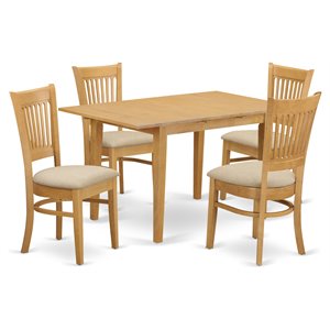 east west furniture norfolk 5-piece wood dinette table and chairs in oak