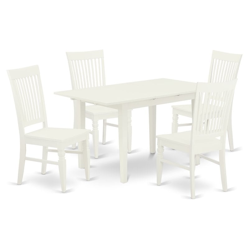 East West Furniture Norfolk 5-piece Wood Dining Set with Slatted Chairs in White