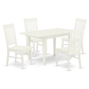 East West Furniture Norfolk 5-piece Wood Dining Set with Slatted Chairs in White