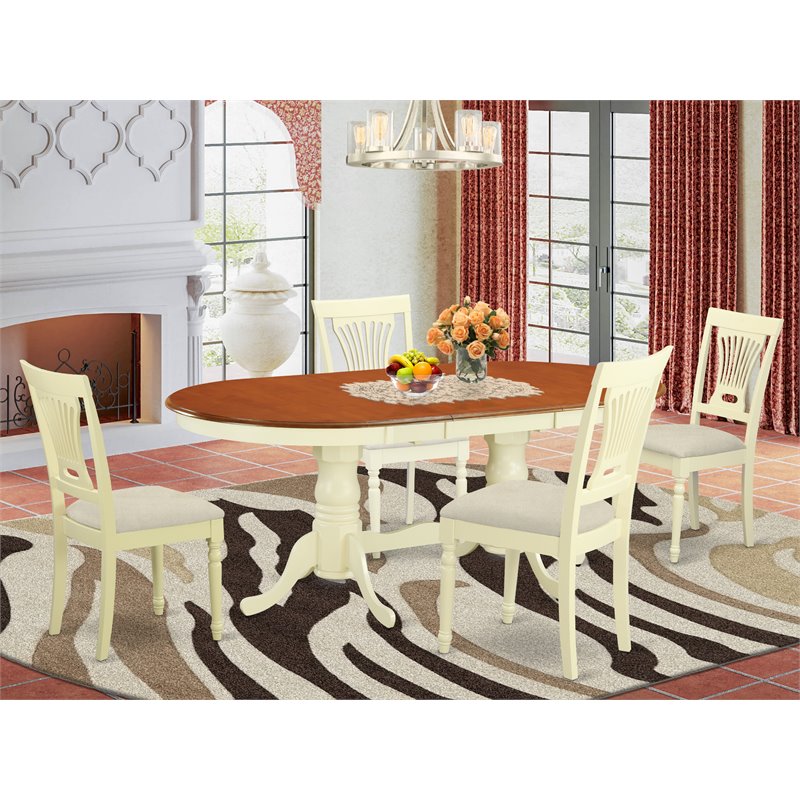 East West Furniture Plainville 5-piece Wood Dining Set in Buttermilk/Cherry
