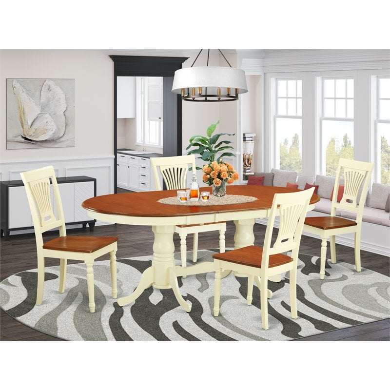 East West Furniture Plainville 5-piece Dining Table Set in Buttermilk/Cherry
