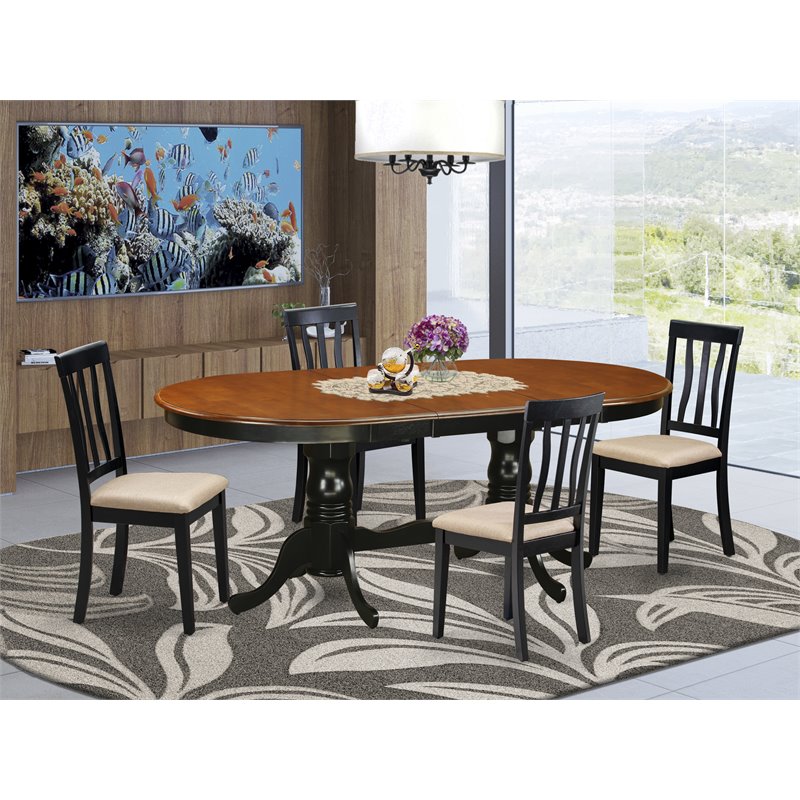 East West Furniture Plainville 5-piece Wood Dining Table Set in Black/Cherry