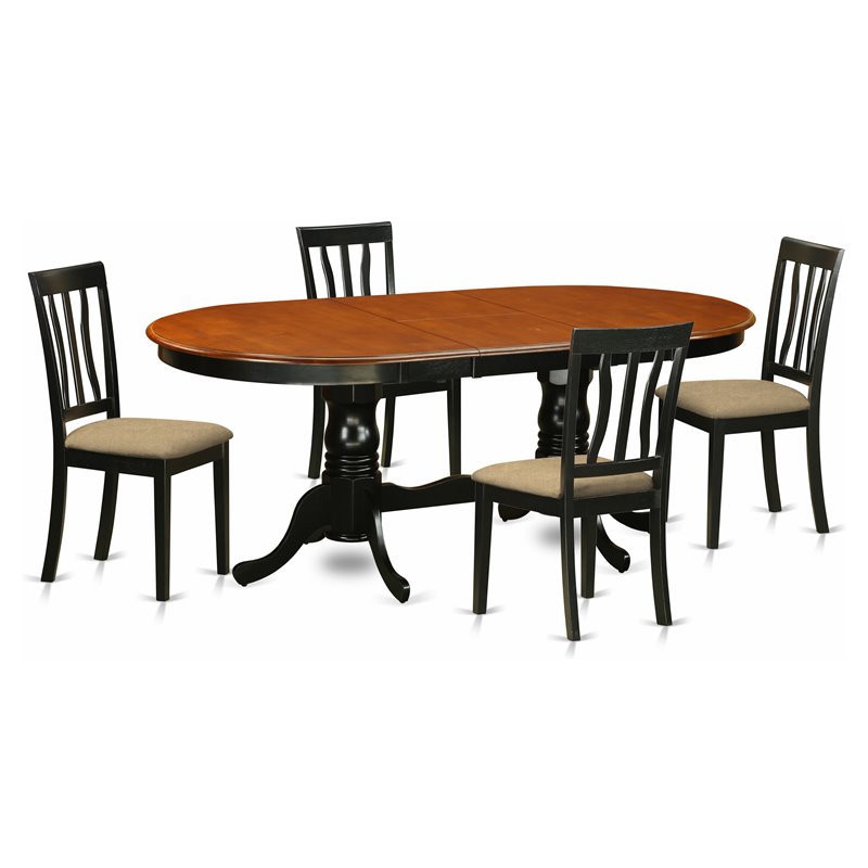East West Furniture Plainville 5-piece Wood Dining Table Set in Black/Cherry